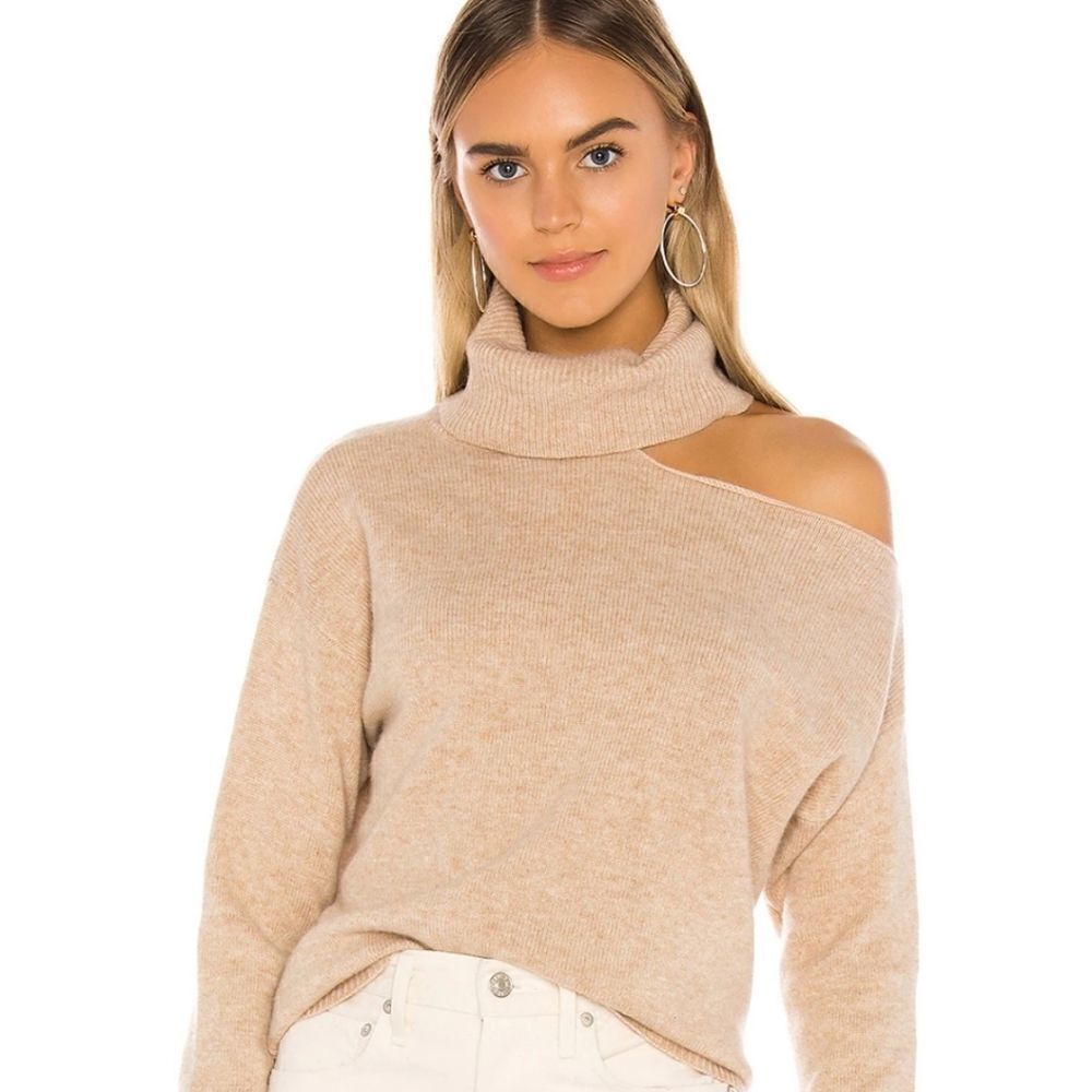 PAIGE Raundi Cold-Shoulder Sweater in Camel